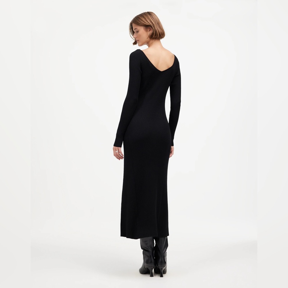 Madewell Sleek Black V-Neck Midi Dress - Picture 2 of 4